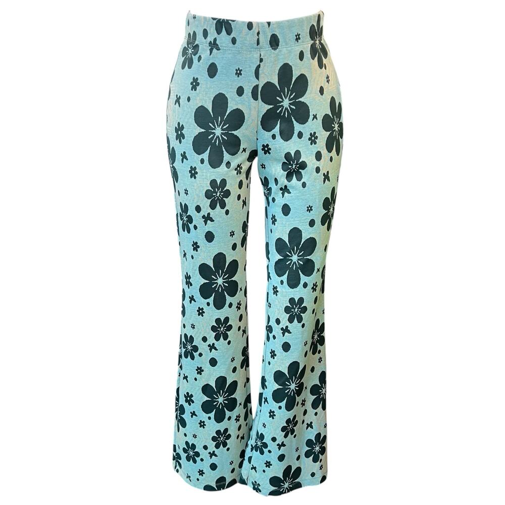 Urban Outfitters Blue Green Floral Bell Bottom Flare Pants Size S
